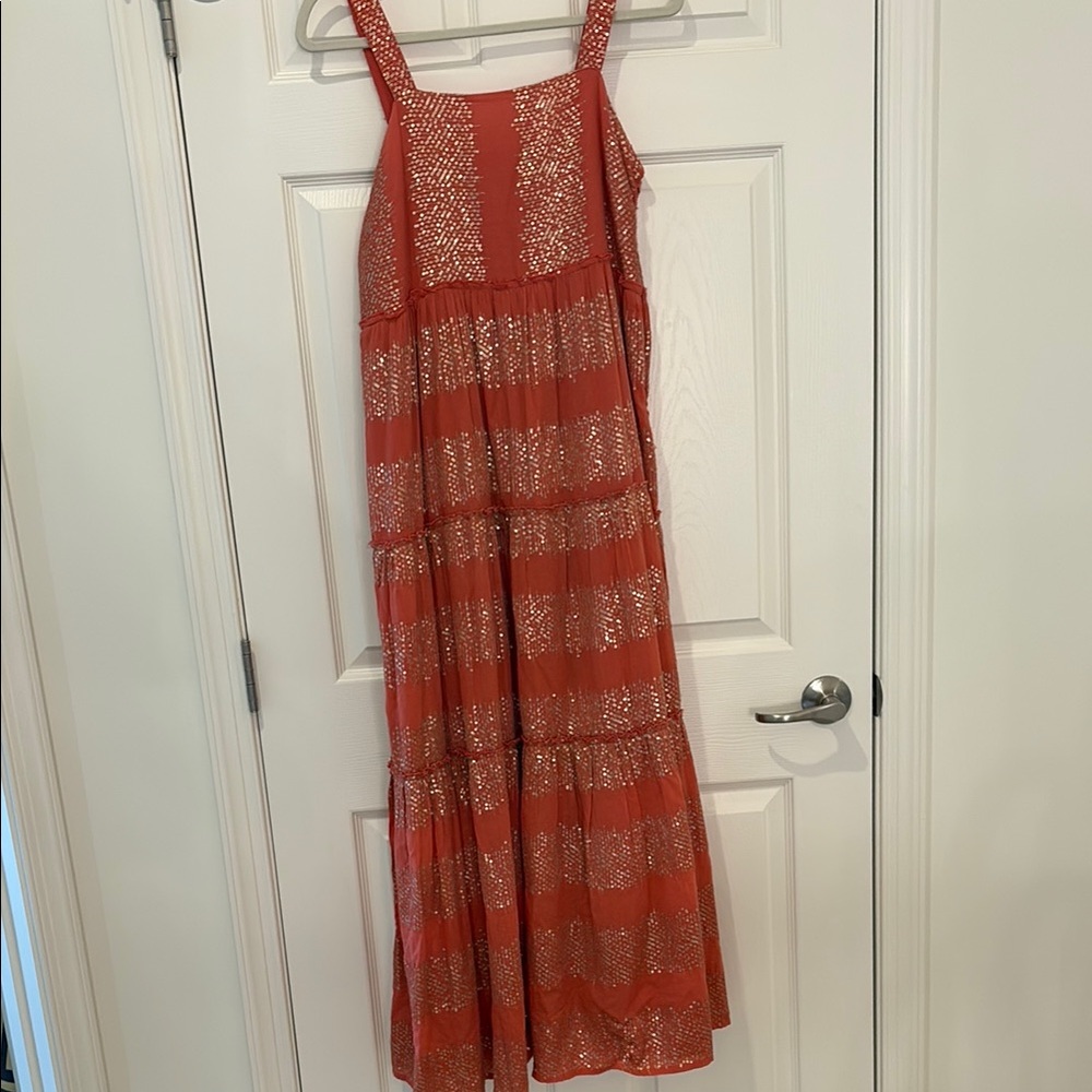 Oliphant Rust-Orange Maxi Dress with Gold Dots